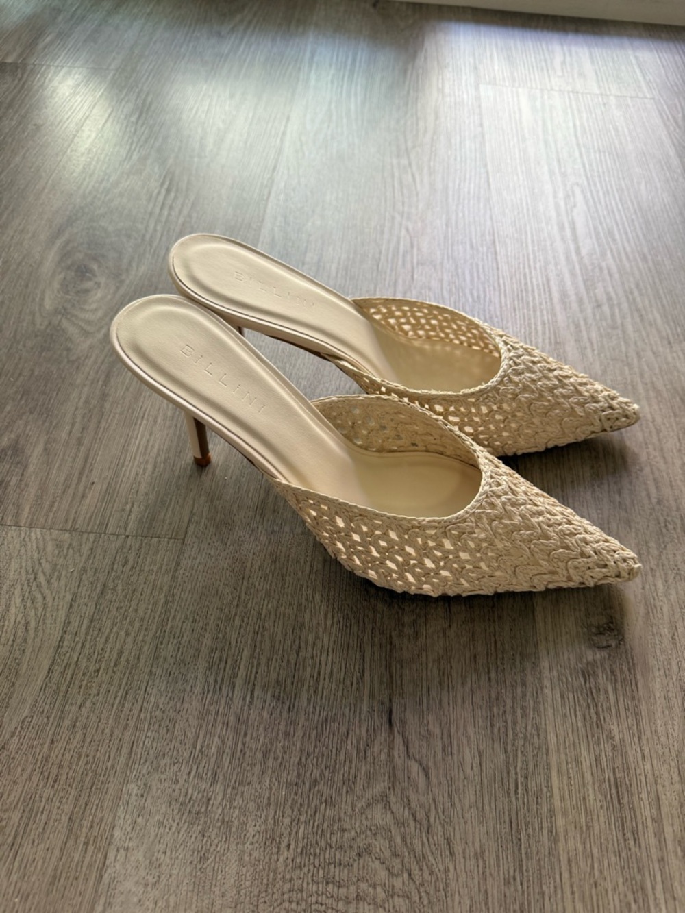 billini garnette ivory cream woven pointed toe stiletto slip on high heels 10